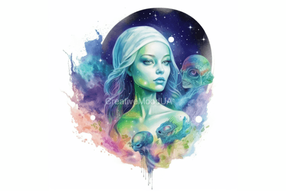 Download Aliens. Watercolor. PNG - Alien Collection