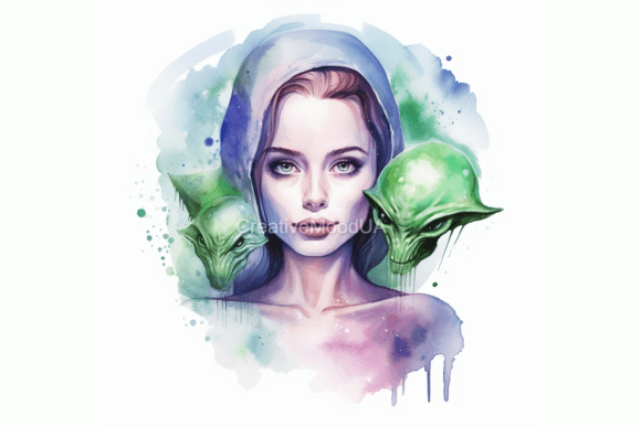 Download Aliens. Watercolor. PNG - Alien Collection