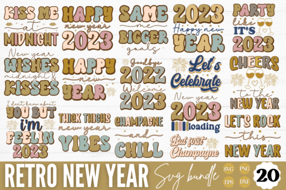 Download Retro Happy New Year SVG Bundle - New year Collection