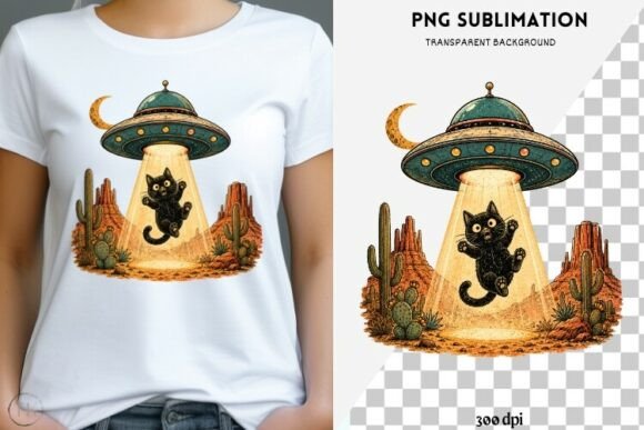 Download Alien UFO Cat PNG | Black Cat Abduction - Alien Collection